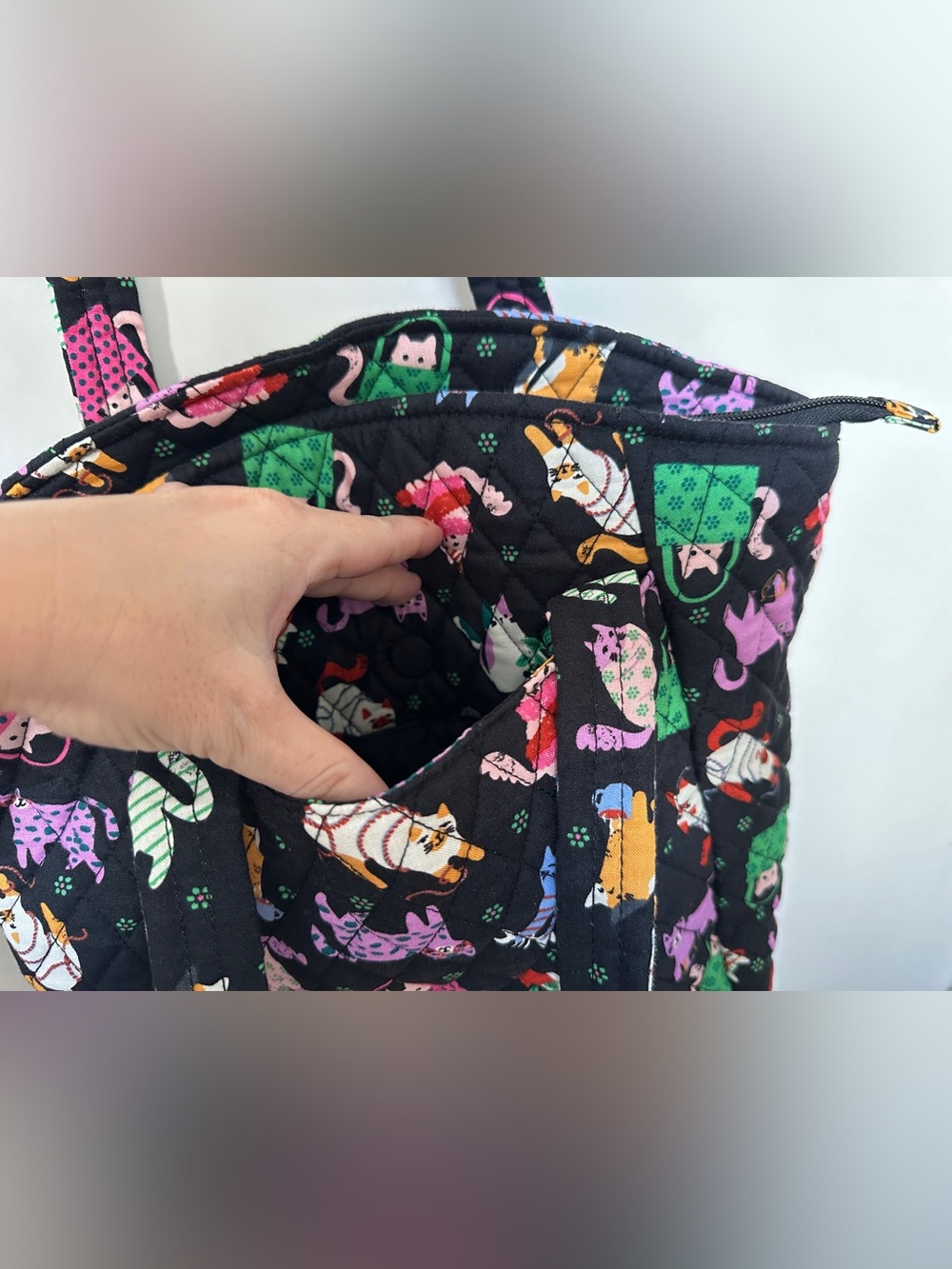 NWOT Vera Bradley Herding Cats Colorful Print Quilted Cotton Glenna Satchel Tote - Picture 4 of 7